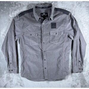 Harley Davidson Shirt Mens Large Gray Corduroy Button Long Sleeve Motorcycle